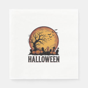 Vintage Halloween Graveyard Bat Moon Art_1 Napkin