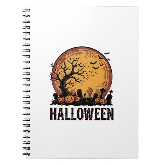 Vintage Halloween Graveyard Bat Moon Art_1 Notebook (Front)