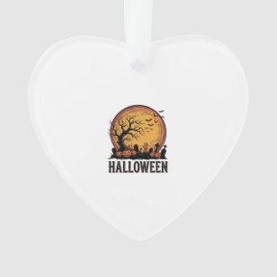 Vintage Halloween Graveyard Bat Moon Art_1 Ornament