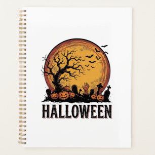 Vintage Halloween Graveyard Bat Moon Art_1 Planner
