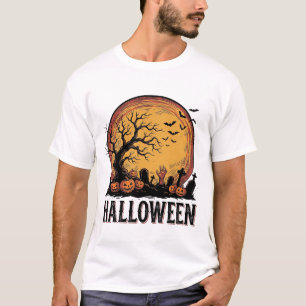 Vintage Halloween Graveyard Bat Moon Art_1 T-Shirt