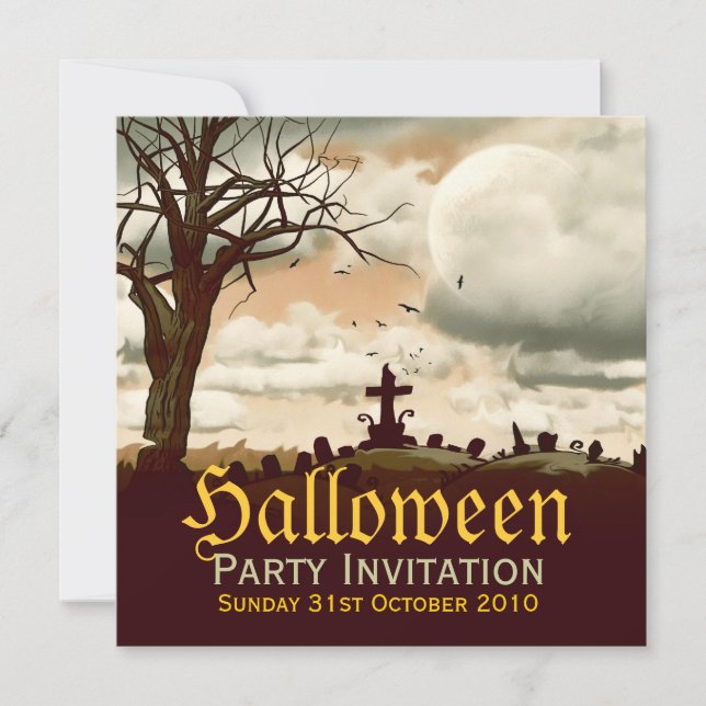 Vintage Halloween Graveyard Full Moon Invitation (Front)
