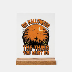Vintage Halloween Graveyard Pumpkin Moon Shirt Des Acrylic Sign