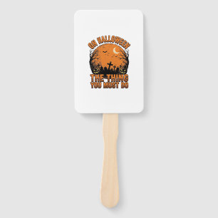 Vintage Halloween Graveyard Pumpkin Moon Shirt Des Hand Fan