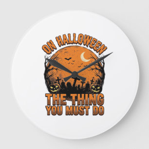 Vintage Halloween Graveyard Pumpkin Moon Shirt Des Large Clock
