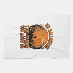 Vintage Halloween Graveyard Pumpkin Moon Shirt Des Tea Towel