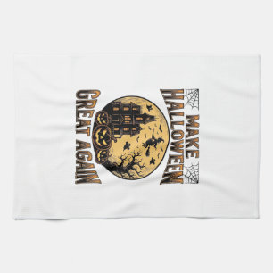 Vintage Halloween Great Again Haunted House Design Tea Towel