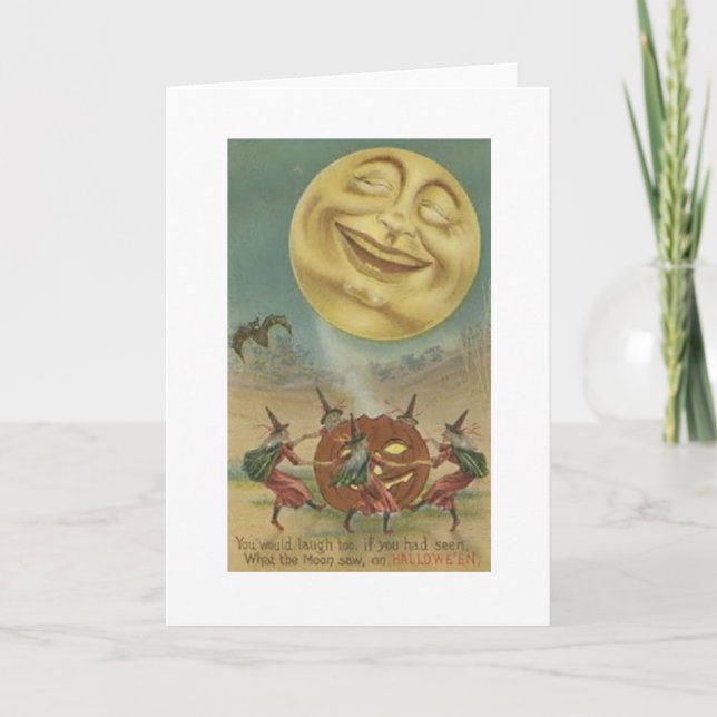 Vintage Halloween Greeting Card -- Laughing Moon! (Front)