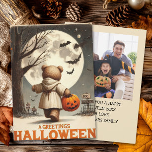 Vintage Halloween Greeting Card with Cute Bear