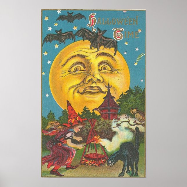 Vintage Halloween Greeting Cards Classic Posters (Front)
