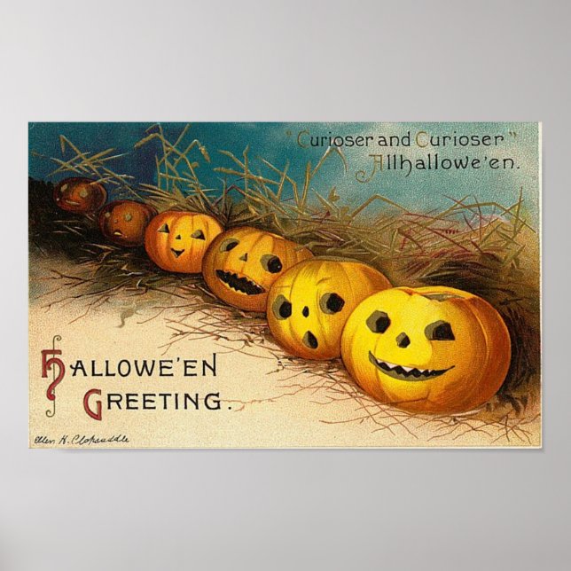 Vintage Halloween Greeting Cards Classic Posters (Front)