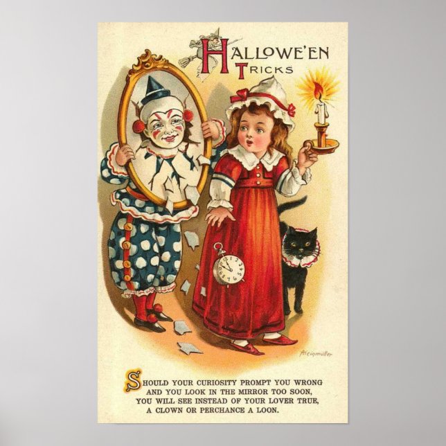 Vintage Halloween Greeting Cards Classic Posters (Front)