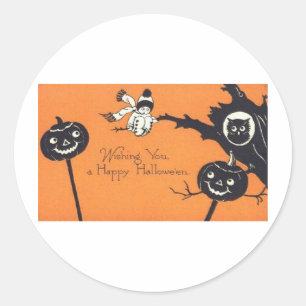Vintage Halloween Greeting Cards Classic Posters Round Sticker