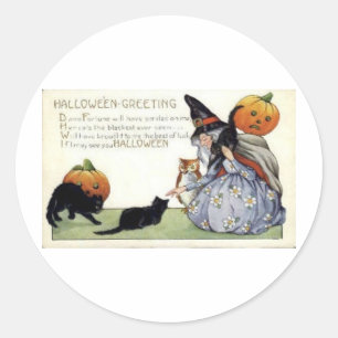 Vintage Halloween Greeting Cards Classic Posters Round Sticker