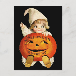 Vintage Halloween Greeting with Little Girl Postcard