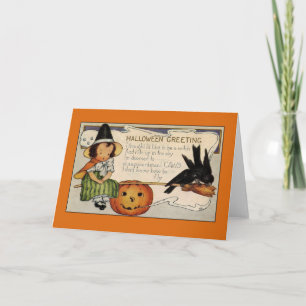 Vintage Halloween Greetings Cute Witch Card