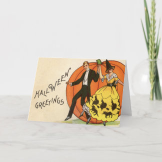 Vintage Halloween Greetings - Dancing Couple - Card