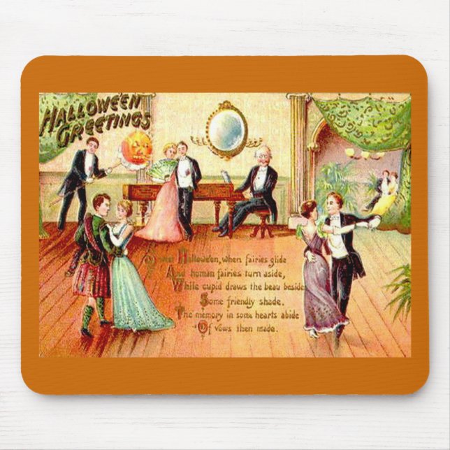 Vintage Halloween Greetings Dancing Mouse Mat (Front)
