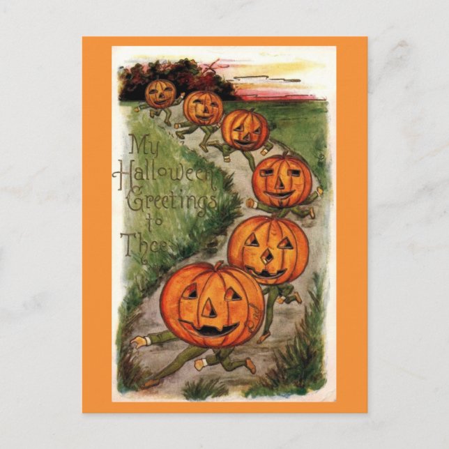 Vintage Halloween Greetings Jack O Lantern Pumpkin Postcard (Front)