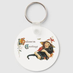 Vintage Halloween Greetings Key Ring