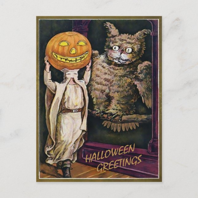 Vintage Halloween Greetings Postcard (Front)