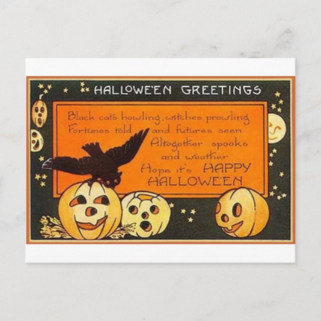 Vintage Halloween Greetings Postcard (Front)