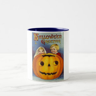 Vintage Halloween Greetings Two-Tone Coffee Mug