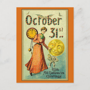 Vintage Halloween Greetings Victorian Woman Postcard