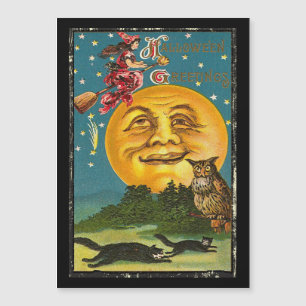 Vintage Halloween Greetings Witch Flying on Broom