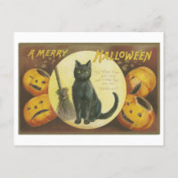 Vintage Halloween Greetings with Black Cat