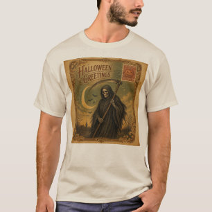 Vintage Halloween Grim Reaper Postcard T-Shirt