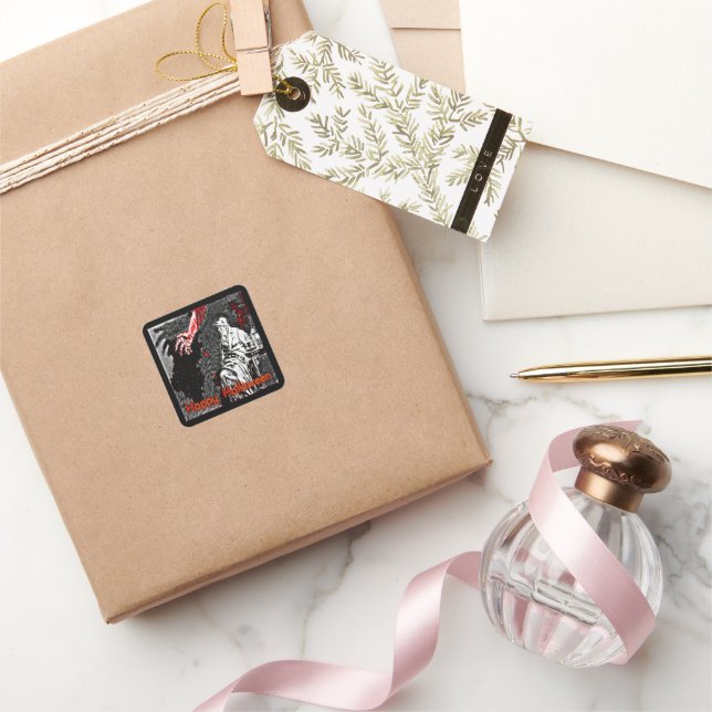 Vintage Halloween Hand in the Dark Square Sticker (Gifting)