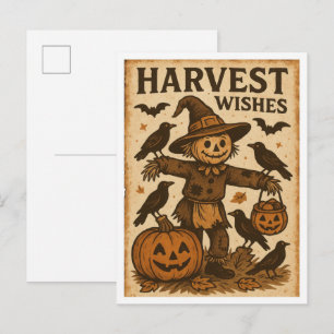 Vintage Halloween Harvest Wishes Postcard
