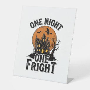 Vintage Halloween Haunt Witch Moon Graphic_1 Pedestal Sign