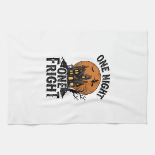 Vintage Halloween Haunt Witch Moon Graphic_1 Tea Towel