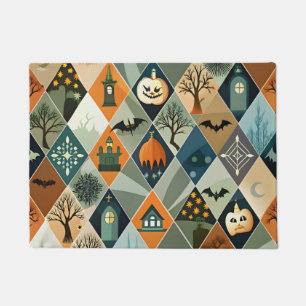 Vintage Halloween Haunted House Diamond Pattern Doormat