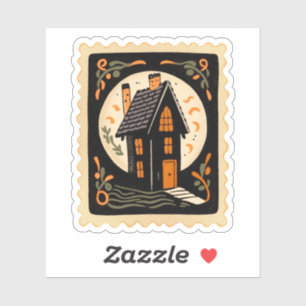Vintage Halloween Haunted House & Full Moon Stamp