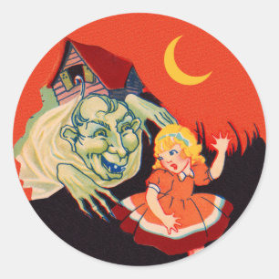Vintage Halloween Haunted House Ghost Classic Round Sticker