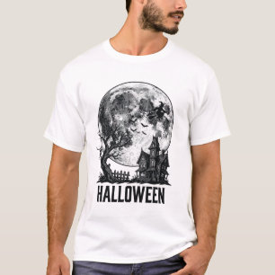 Vintage Halloween Haunted House Moon Shirt Design_
