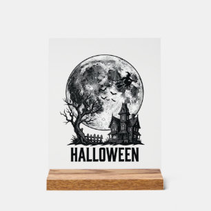 Vintage Halloween Haunted House Moon Shirt Design_ Acrylic Sign