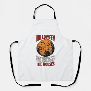 Vintage Halloween Haunted House Moon Shirt Design_ Apron