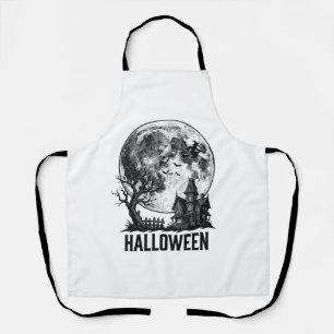 Vintage Halloween Haunted House Moon Shirt Design_ Apron