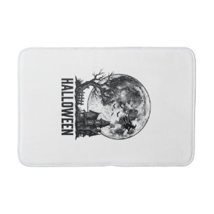 Vintage Halloween Haunted House Moon Shirt Design_ Bath Mat