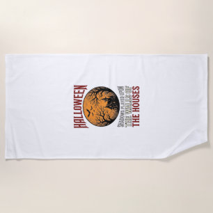 Vintage Halloween Haunted House Moon Shirt Design_ Beach Towel