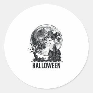 Vintage Halloween Haunted House Moon Shirt Design_ Classic Round Sticker