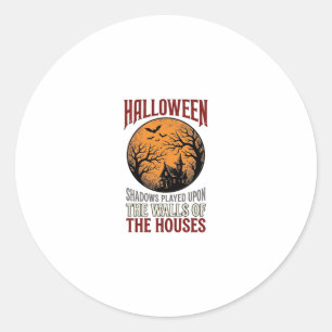 Vintage Halloween Haunted House Moon Shirt Design_ Classic Round Sticker