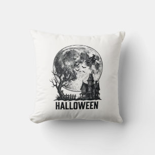 Vintage Halloween Haunted House Moon Shirt Design_ Cushion
