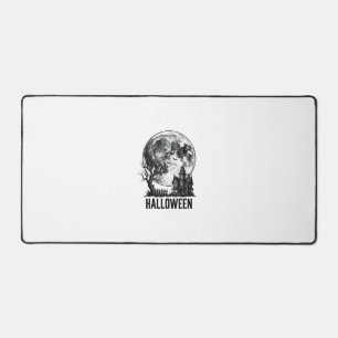 Vintage Halloween Haunted House Moon Shirt Design_ Desk Mat