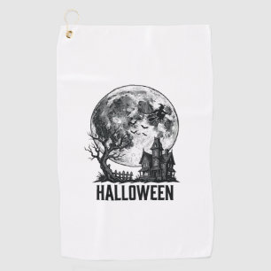 Vintage Halloween Haunted House Moon Shirt Design_ Golf Towel