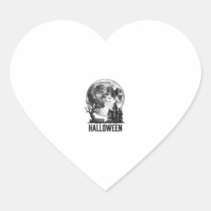 Vintage Halloween Haunted House Moon Shirt Design_ Heart Sticker